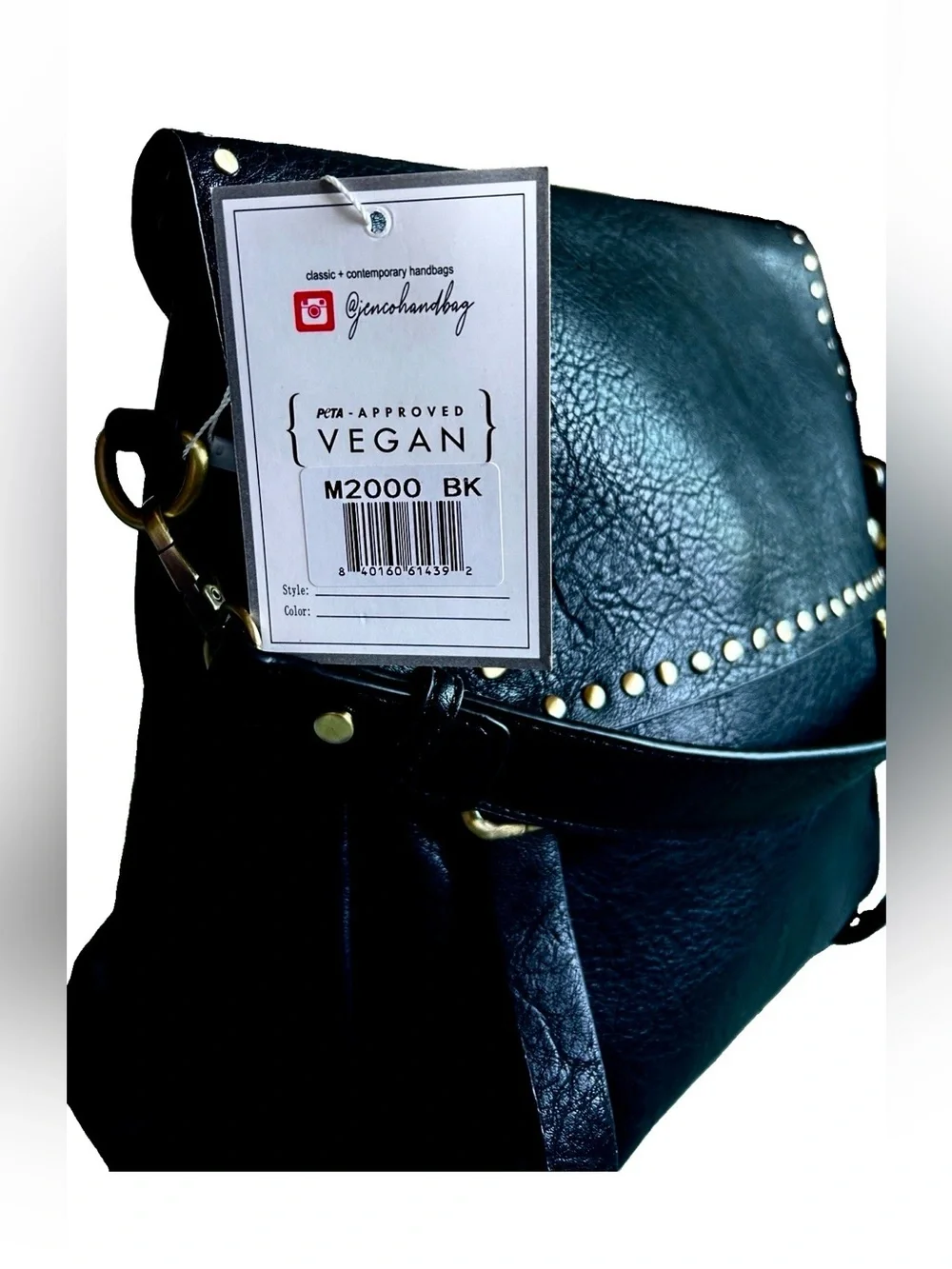 Jen & Co Indigo Convertible Backpack Purse Flap Over Front Metal Studs Black 12”